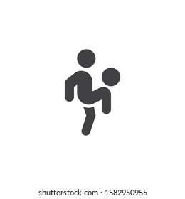 Soccer player with ball vector icon. filled flat sign for mobile concept and web design. Playing football glyph icon. Symbol, logo illustration. Vector graphics
