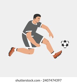 Soccer player with ball. Vector illustration of sportsman character in action. Football fflat cartoon design. 