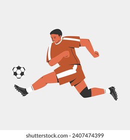 Soccer player with ball. Vector illustration of sportsman character in action. Football fflat cartoon design. 