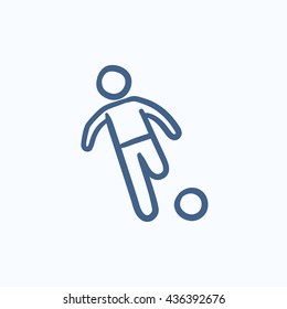 Jugador de fútbol con icono de boceto vectorial de bola aislado en el fondo. Reproductor de fútbol dibujado a mano con icono de bola. Jugador de fútbol con icono de boceto de bolas para infografía, sitio web o aplicación.