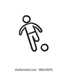 Soccer player with ball vector sketch icon isolated on background. Hand drawn Soccer player with ball icon. Soccer player with ball sketch icon for infographic, website or app.