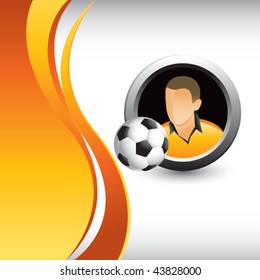 Fußballspieler und Ball, vertikaler orangefarbener Hintergrund