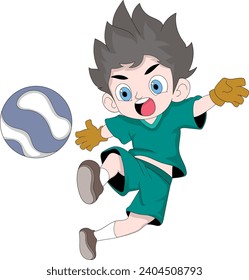 Fußballspieler, Junge springt, um den Ball zu kick, kreative Illustration Design