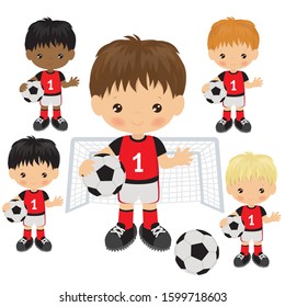 Soccer player boy vector cartoon illustration