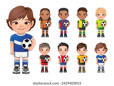 Soccer player boys international collection vector design