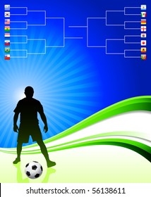 Soccer Player with Bracket on Tropical Background Original Illustration