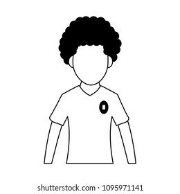 Soccer player cartoon in black and white colors