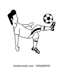 Soccer player cartoon in black and white colors