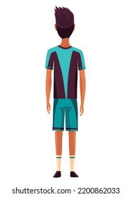 Soccer player, cartoon male football character. Man full length, back view. Isolated flat vector illustration