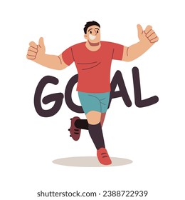 Soccer Player Celebrates Scoring a Goal Vector Cartoon Illustration