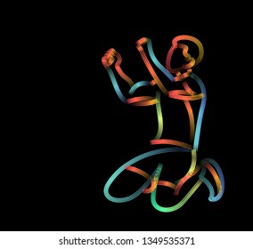 Soccer Player Celebrating - 3d Color line art ( RGB ) vector illustration.