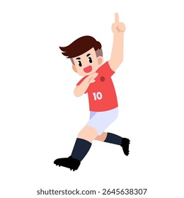 Um jogador de futebol celebrando com o queixo para cima