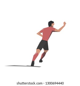 Soccer player celebrating goal, flat design illustration. Isolated vector drawing. Happy footballer running