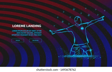 Soccer player celebrating a goal. Vector Sport Background for Landing Page Template.