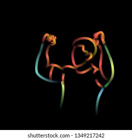 Soccer Player Celebrating - Line Art Design, 3d Color line art ( RGB ) vector illustration.