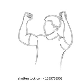 Soccer Player Celebrating - Line Art Design, Lline art vector illustration.