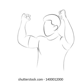 Soccer Player Celebrating - Line Art Design, Line art vector illustration.