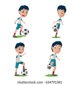 Soccer Player Character Pose Set Vector