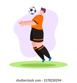Soccer player chest control the ball, vector flat illustration