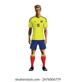 Soccer player in Colombia team uniform. Vector illustration