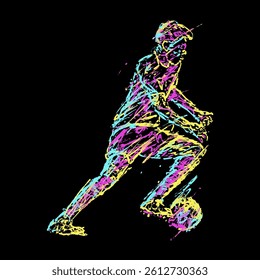 soccer player colorful pose doodle abstract scribble style 