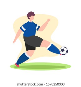 Soccer player control the ball, vector flat illustration