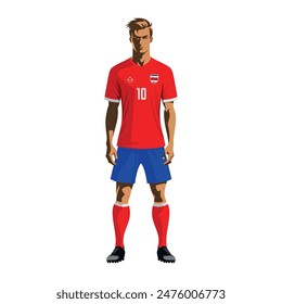 Soccer player in Costa Rica team uniform. Vector illustration
