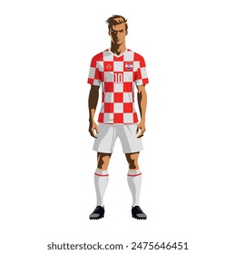 Soccer player in Croatia team uniform. Vector illustration