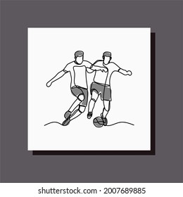 soccer player defending the ball one line continuous