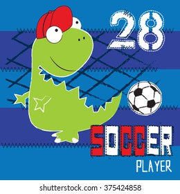 soccer player dinosaur with ball on striped background vector illustration