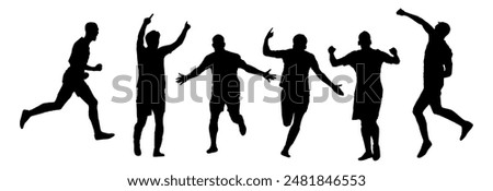 Soccer player do celebration when scorring with style silhouette run, football sport tournament championship element set bundle editable
