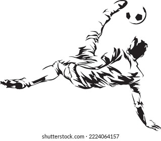 Soccer Player Doing Bicycle Kick. Bicycle Kick In The Air. Isolated Silhoutte Vector. Vector EPS 10