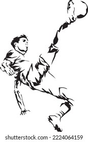 Soccer Player Doing Bicycle Kick. Bicycle Kick In The Air. Isolated Silhoutte Vector. Vector EPS 10