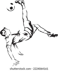 Soccer Player Doing Bicycle Kick. Bicycle Kick In The Air. Isolated Silhoutte Vector. Vector EPS 10