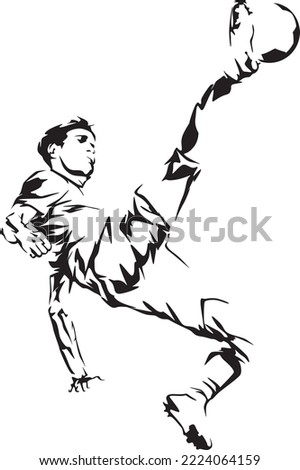 Soccer Player Doing Bicycle Kick. Bicycle Kick In The Air. Isolated Silhoutte Vector. Vector EPS 10