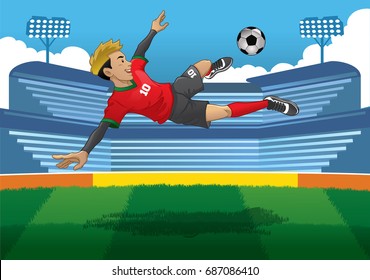 soccer player doing jump volley kick