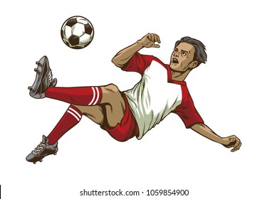 soccer player doing overhead kick shot