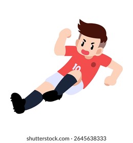 A soccer player doing a sliding tackle