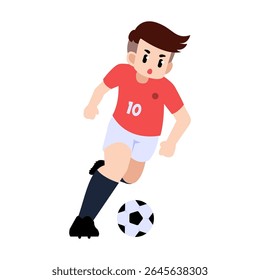 Um jogador de futebol driblando a bola
