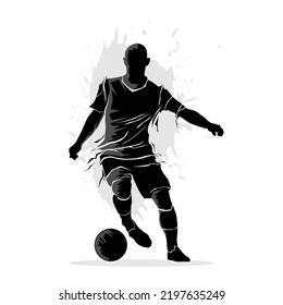 Jugador de fútbol arrastrando la pelota. Ilustración de vector de silueta abstracta