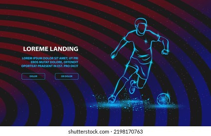 Soccer player dribbling with the ball. Vector Sports Background for Landing Page Template.