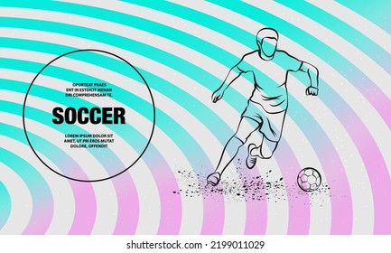 Soccer player dribbling with the ball. Vector outline of Football player sport illustration.