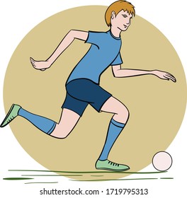 a soccer player is dribbling, playing soccer