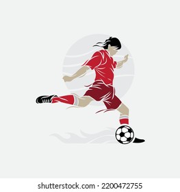 soccer player is dribbling and ready to kick the ball isolated vector illustration.