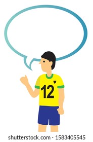 Soccer player with an empty speech bubble. Vector illustration.