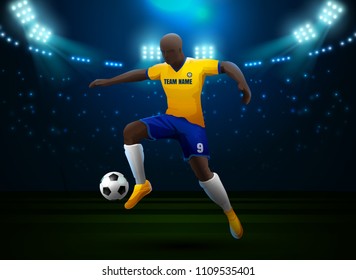 soccer player with field stadium background vector illustration