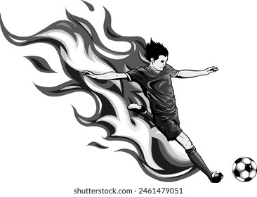 Soccer Player Flame Kick-Flame trailing football athlete doing his power kick