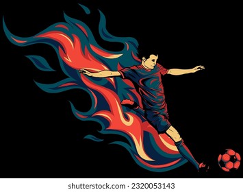 soccer player with flames vector illustration design