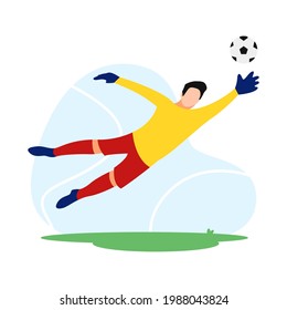 Ilustración plana del jugador de fútbol. El portero agarrando una pelota. Vector de jugador de fútbol fondo blanco aislado - Vector EPS 10