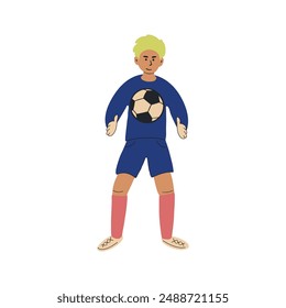 Soccer Player Flat Illustration. Goalkeeper Catching a Ball. Football Player Vector Isolated 